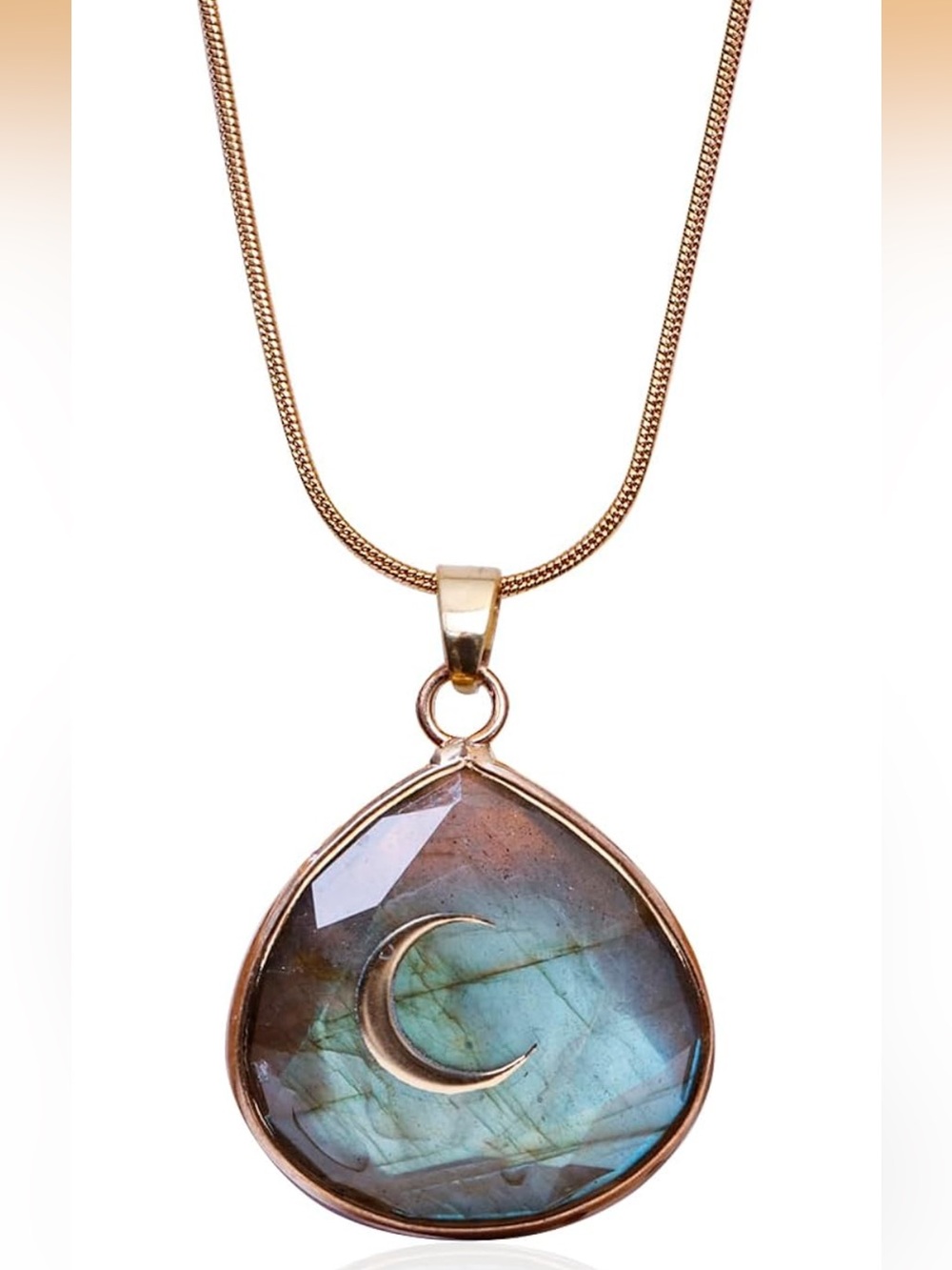 Crescent Moon Labradorite Necklace, Healing Crystal Pendant Stainless Steel
